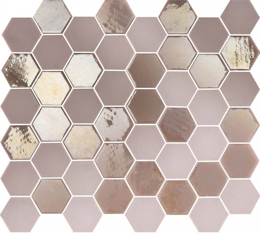 The Mosaic Factory Valencia hexagon glasmozaïek tegels 28x33 roze