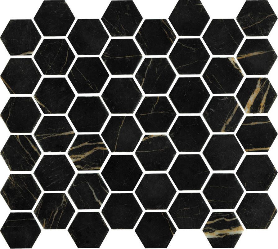 The Mosaic Factory Valencia hexagon glasmozaïek tegels 28x33cm nero marble