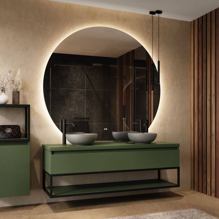 Thebalux M01 ronde spiegel 100cm met verlichting en verwarming mat zwart