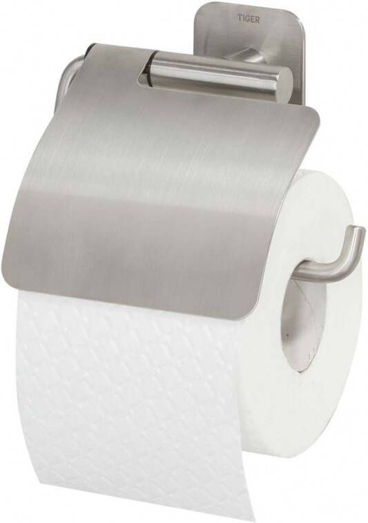 Tiger Colar Toiletrolhouder met klep zelfklevend geborsteld RVS 1314130946