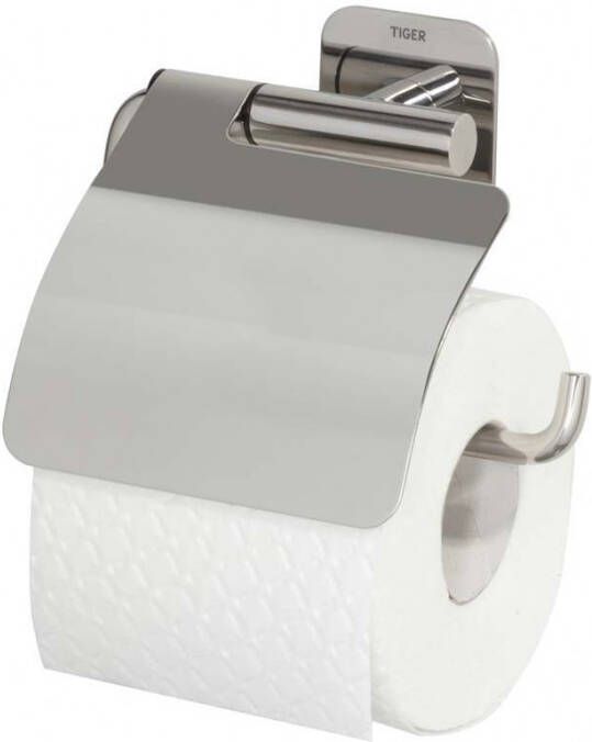 Tiger Colar Toiletrolhouder met klep zelfklevend gepolijst RVS 1314130346
