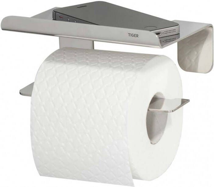 Tiger Colar Toiletrolhouder zonder klep met planchet zelfklevend gepolijst RVS 1314230346