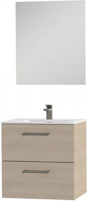 Tiger Studio badkamermeubel incl spiegel en witte wastafel 60cm naturel eiken