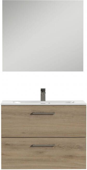 Tiger Studio badkamermeubel incl spiegel en witte wastafel 80cm chalet eiken