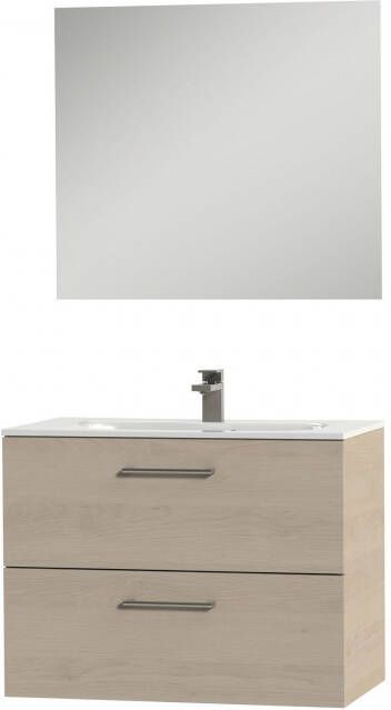 Tiger Studio badkamermeubel incl spiegel en witte wastafel 80cm naturel eiken