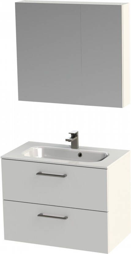 Tiger Studio badkamermeubel met spiegelkast en witte wastafel 80cm wit