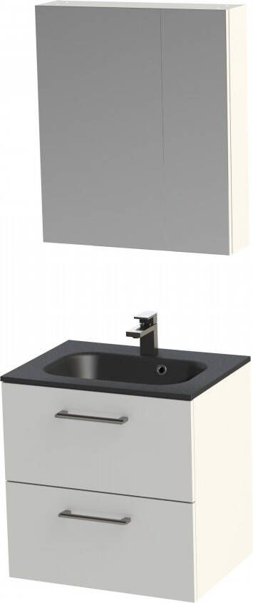 Tiger Studio badkamermeubel met spiegelkast en zwarte wastafel 60cm wit