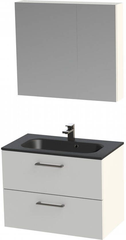 Tiger Studio badkamermeubel met spiegelkast en zwarte wastafel 80cm wit