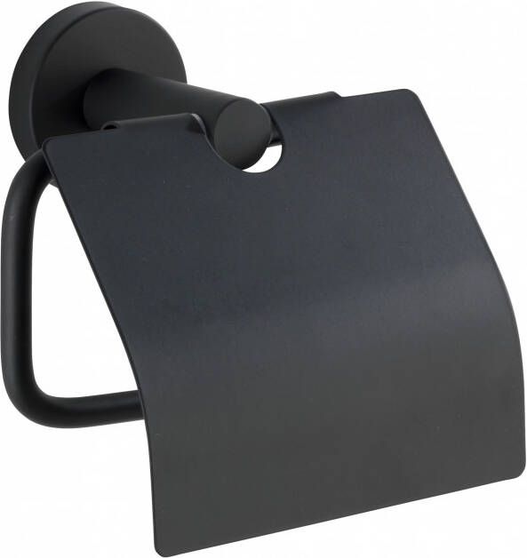 Wenko Bosio toiletrolhouder met deksel RVS zwart mat