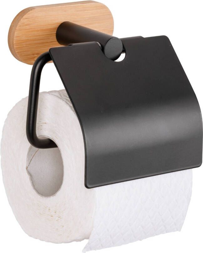 Wenko Orea Turbo-Loc Bamboo toiletrolhouder met klep zwart mat