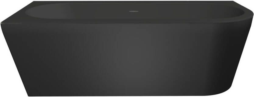 Xenz Half-vrijstaand bad Charley | 165x76 cm | Links | Incl.Badafvoer-Zwart mat | Sleuf overloop | Acryl | Mat wit