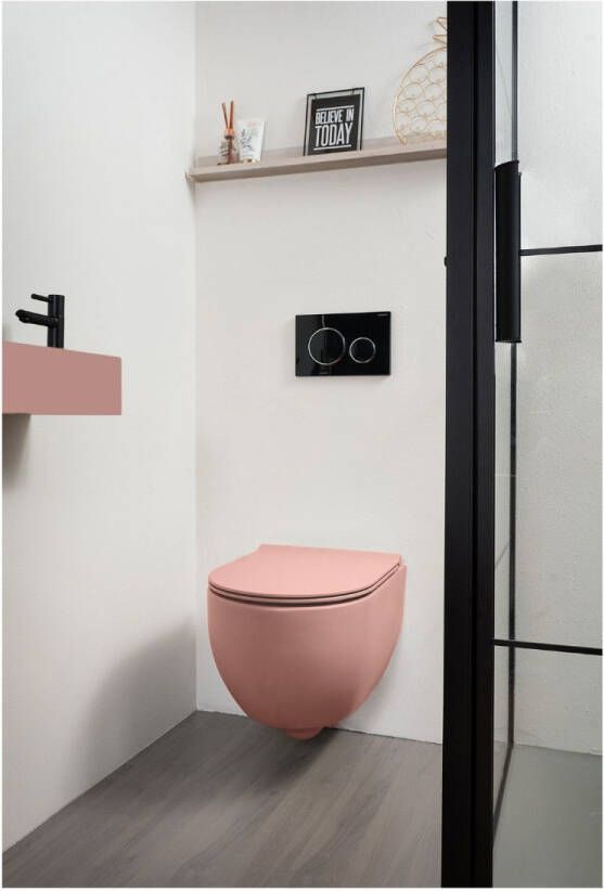 Xenz Gio randloos hangend toilet zonder zitting roze