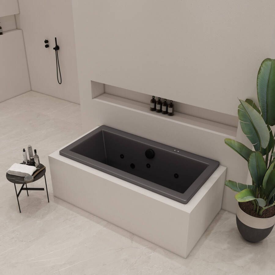 Xenz Society inbouw bubbelbad 180x80cm zwart mat elektronisch 6 hydro en 12 aerojets zwart