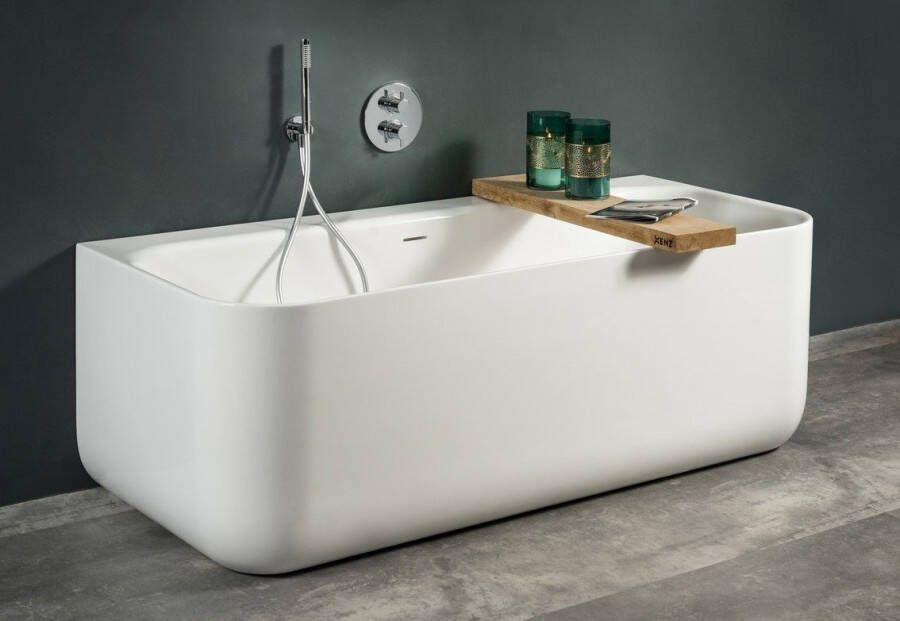 Xenz Half-vrijstaand bad Taylor | 180x80 cm | Incl.Badafvoer-Zwart mat | Sleuf overloop | Acryl | Glans wit - Foto 2