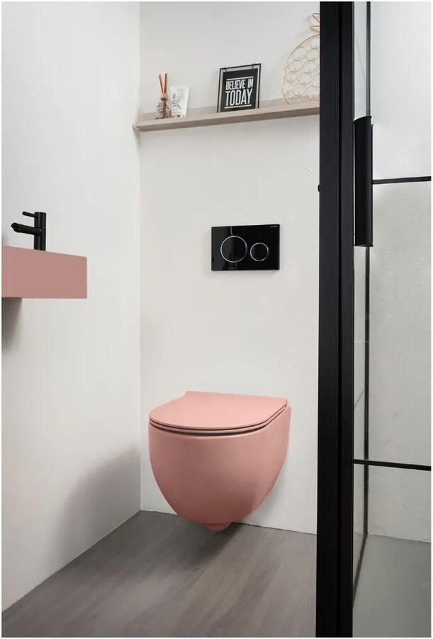 Xenz Gio randloos toilet 47cm met vortexspoeling en zitting roze mat