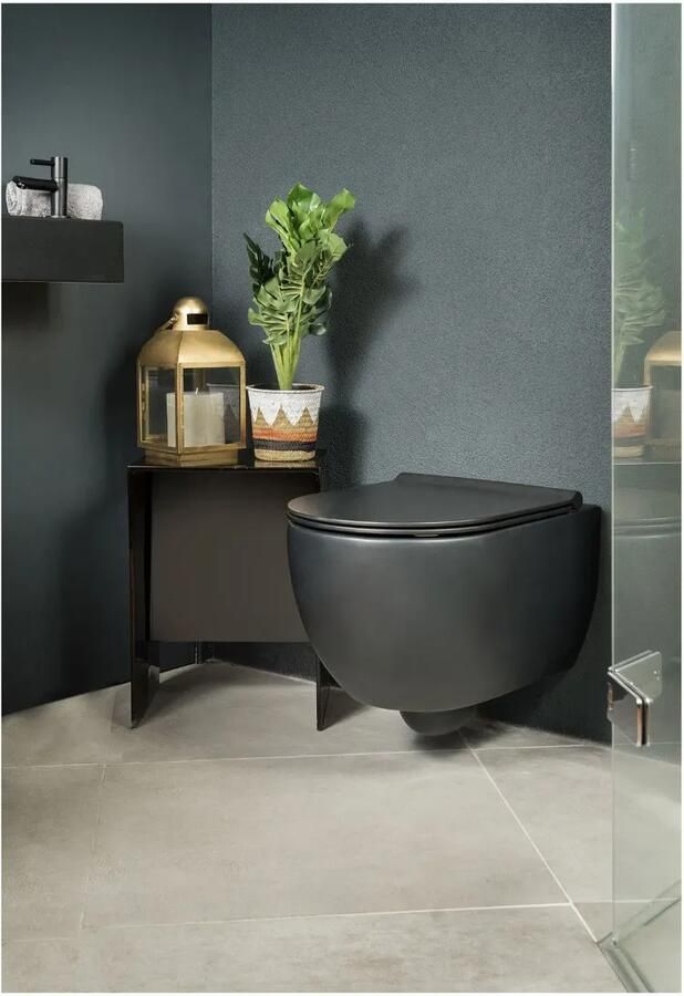 Xenz Gio randloos toilet 47cm met vortexspoeling en zitting zwart mat