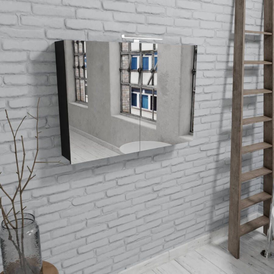 Zaro Beam mat zwarte spiegelkast 100x70x16cm 2 deuren online kopen