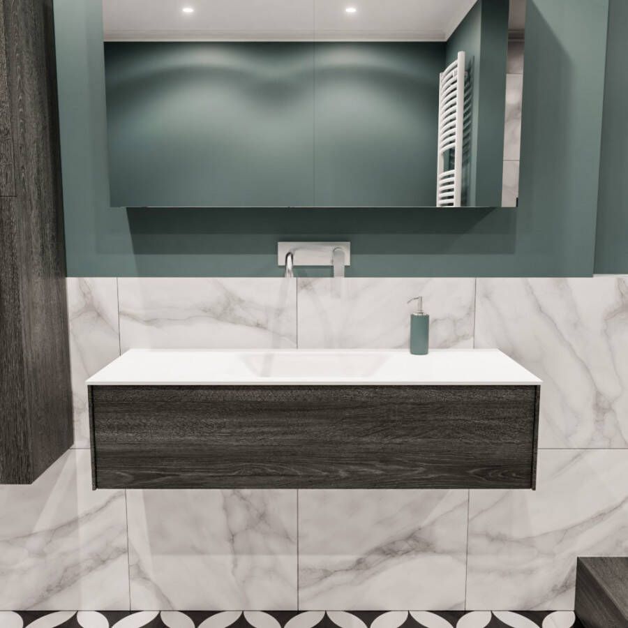 Zaro Lush onderkast 120cm in kleur ANTRACITE met 1 lade Push tot open geschikt voor gecentreerde wastafel. Compleet met solid surface wastafel cloud M35162met 1 kraangat(en)