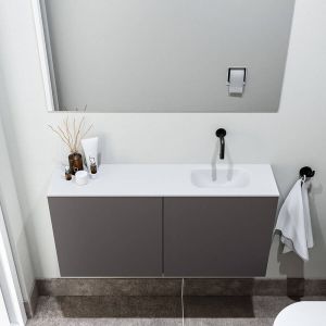 Zaro Polly toiletmeubel 100cm donkergrijs met witte wastafel zonder kraangat rechts