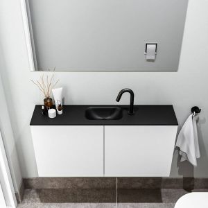Zaro Polly toiletmeubel 100cm mat wit met zwarte wastafel met kraangat