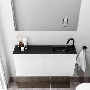 Zaro Polly toiletmeubel 100cm mat wit met zwarte wastafel met kraangat rechts