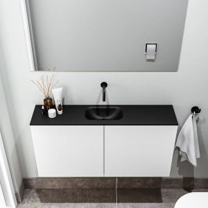 Zaro Polly toiletmeubel 100cm mat wit met zwarte wastafel zonder kraangat