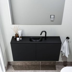 Zaro Polly toiletmeubel 100cm mat zwart met zwarte wastafel met kraangat