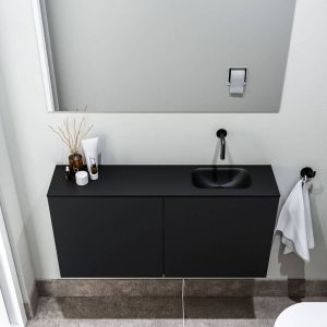 Zaro Polly toiletmeubel 100cm mat zwart met zwarte wastafel zonder kraangat rechts