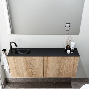 Zaro Polly toiletmeubel 120cm eiken met zwarte wastafel met kraangat links