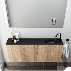 Zaro Polly toiletmeubel 120cm eiken met zwarte wastafel met kraangat rechts