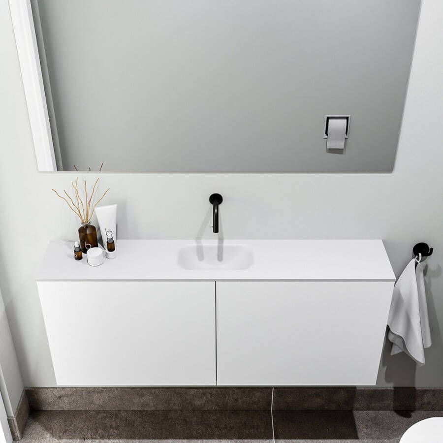Zaro Polly toiletmeubel 120cm mat wit met witte wastafel zonder kraangat