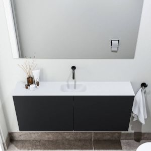 Zaro Polly toiletmeubel 120cm mat zwart met witte wastafel zonder kraangat