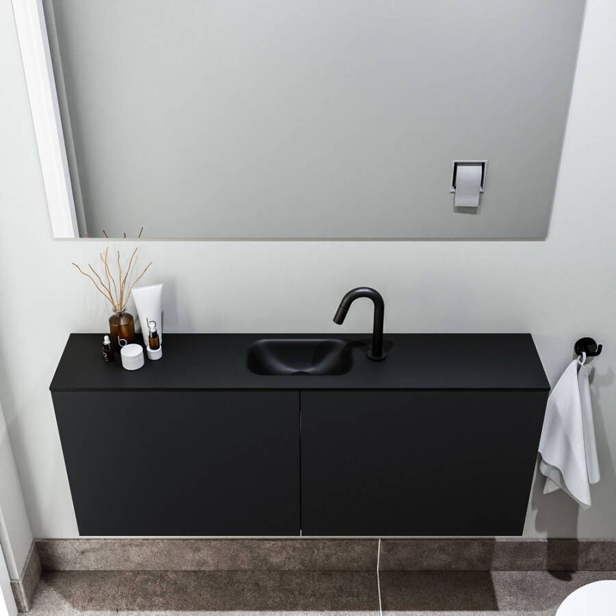 Zaro Polly toiletmeubel 120cm mat zwart met zwarte wastafel met kraangat
