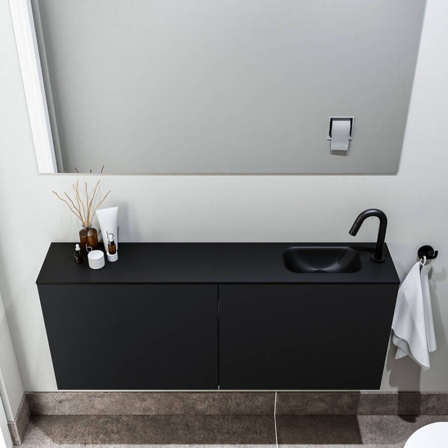 Zaro Polly toiletmeubel 120cm mat zwart met zwarte wastafel met kraangat rechts
