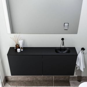 Zaro Polly toiletmeubel 120cm mat zwart met zwarte wastafel zonder kraangat rechts