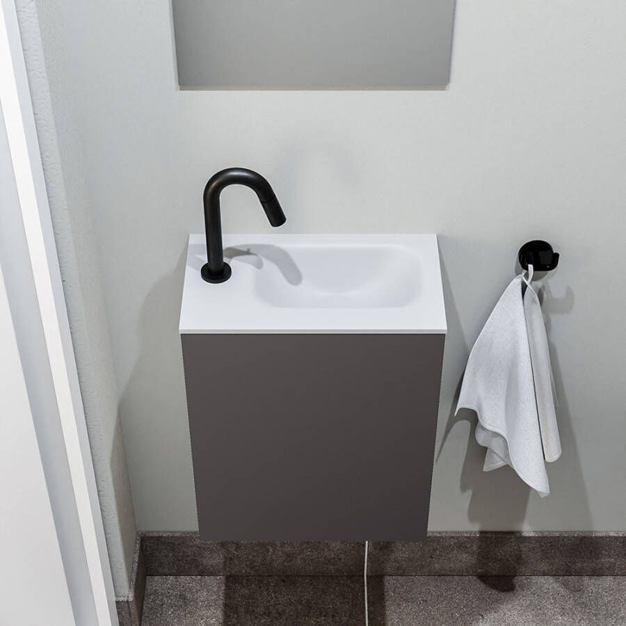 Zaro Polly toiletmeubel 40cm donkergrijs met witte wastafel met kraangat links