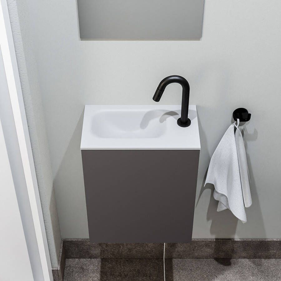 Zaro Polly toiletmeubel 40cm donkergrijs met witte wastafel met kraangat rechts