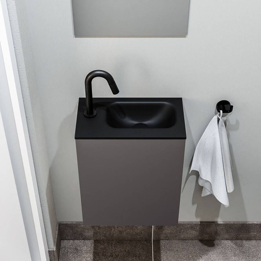 Zaro Polly toiletmeubel 40cm donkergrijs met zwarte wastafel met kraangat links