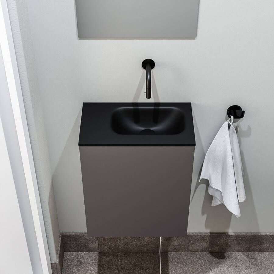 Zaro Polly toiletmeubel 40cm donkergrijs met zwarte wastafel zonder kraangat rechts