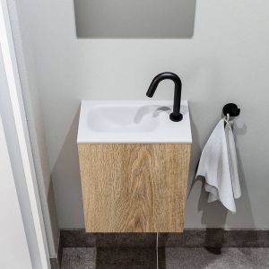 Zaro Polly toiletmeubel 40cm eiken met witte wastafel met kraangat rechts
