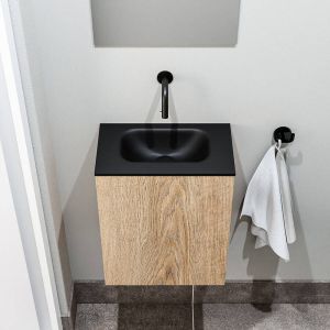 Zaro Polly toiletmeubel 40cm eiken met zwarte wastafel zonder kraangat