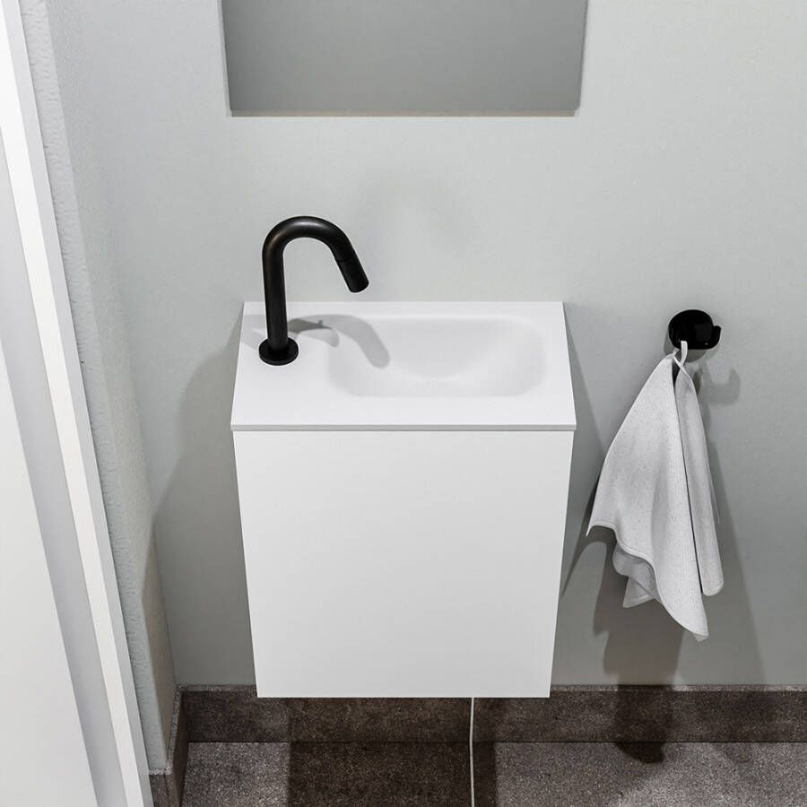 Zaro Polly toiletmeubel 40cm mat wit met witte wastafel met kraangat links