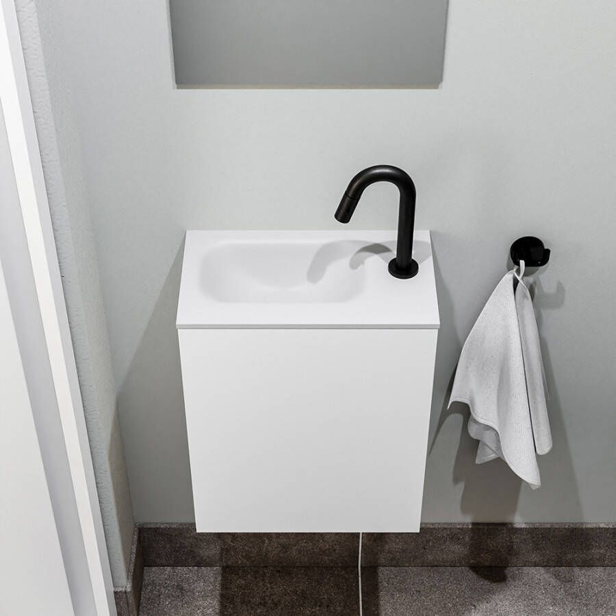 Zaro Polly toiletmeubel 40cm mat wit met witte wastafel met kraangat rechts