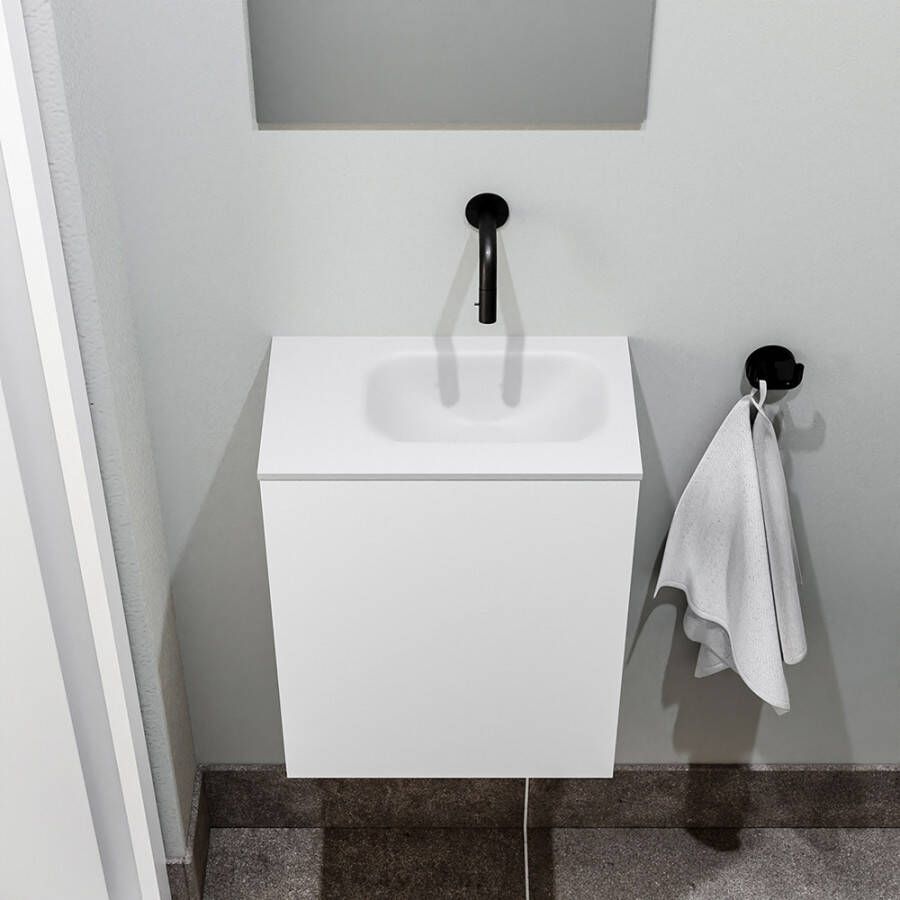 Zaro Polly toiletmeubel 40cm mat wit met witte wastafel zonder kraangat rechts