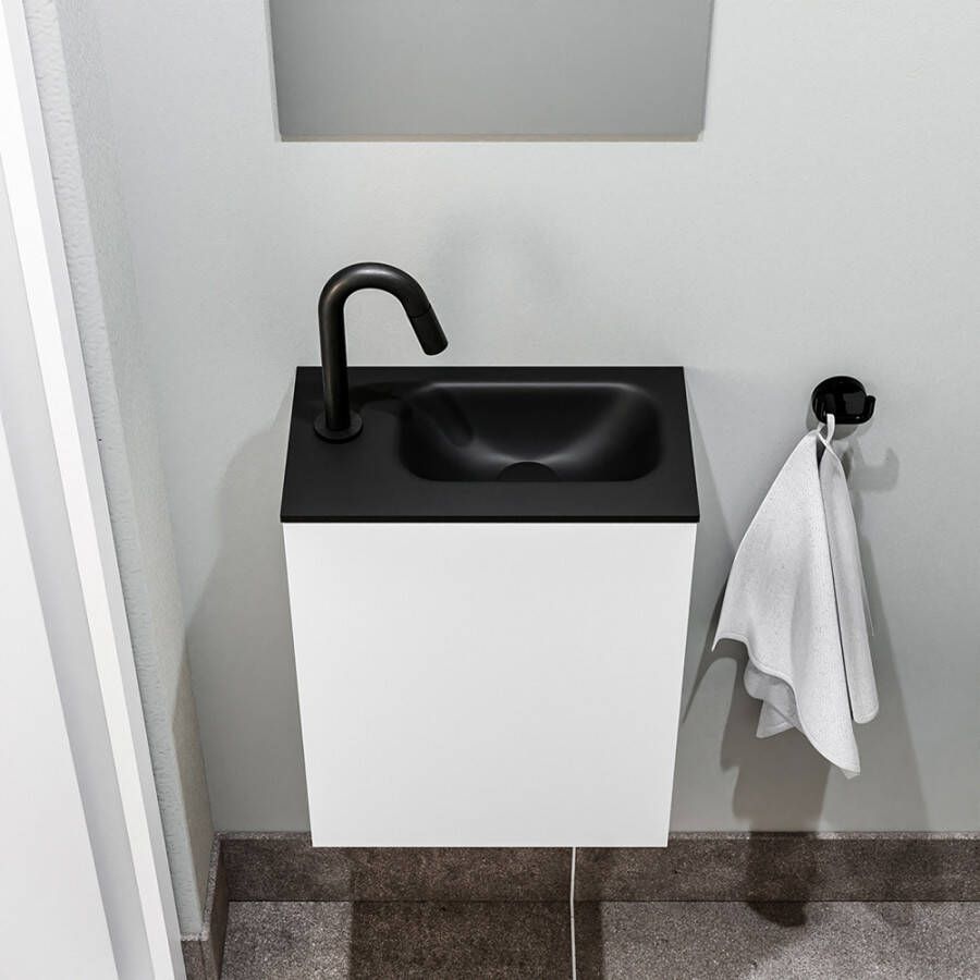 Zaro Polly toiletmeubel 40cm mat wit met zwarte wastafel met kraangat links