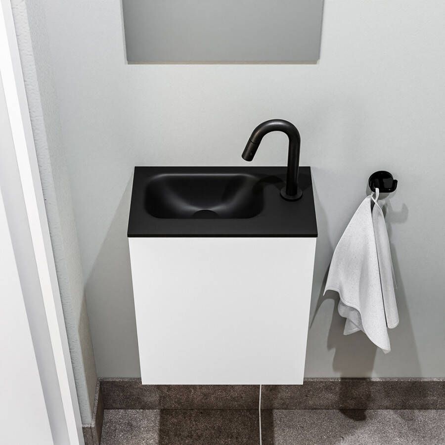 Zaro Polly toiletmeubel 40cm mat wit met zwarte wastafel met kraangat rechts