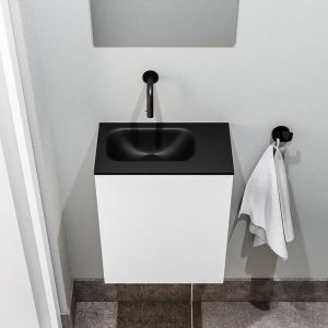 Zaro Polly toiletmeubel 40cm mat wit met zwarte wastafel zonder kraangat links