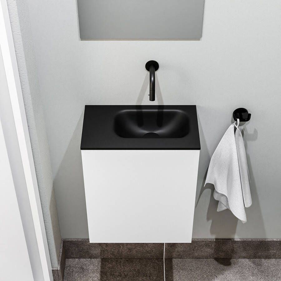 Zaro Polly toiletmeubel 40cm mat wit met zwarte wastafel zonder kraangat rechts