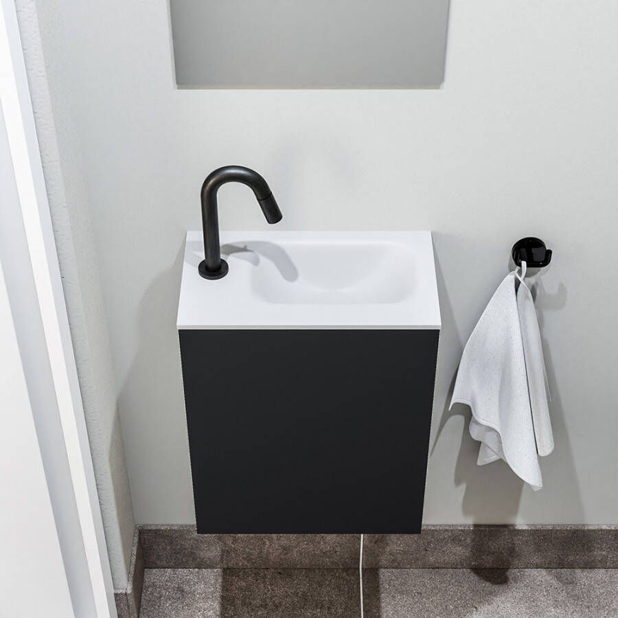 Zaro Polly toiletmeubel 40cm mat zwart met witte wastafel met kraangat links