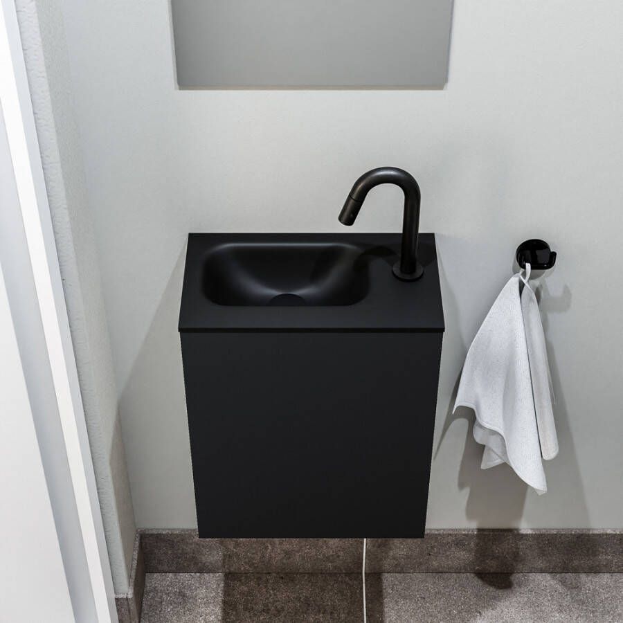 Zaro Polly toiletmeubel 40cm mat zwart met zwarte wastafel met kraangat rechts
